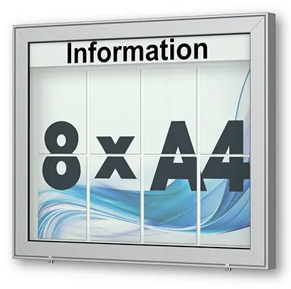 8 x DIN A4 Schaukasten Planus - Wandmontage