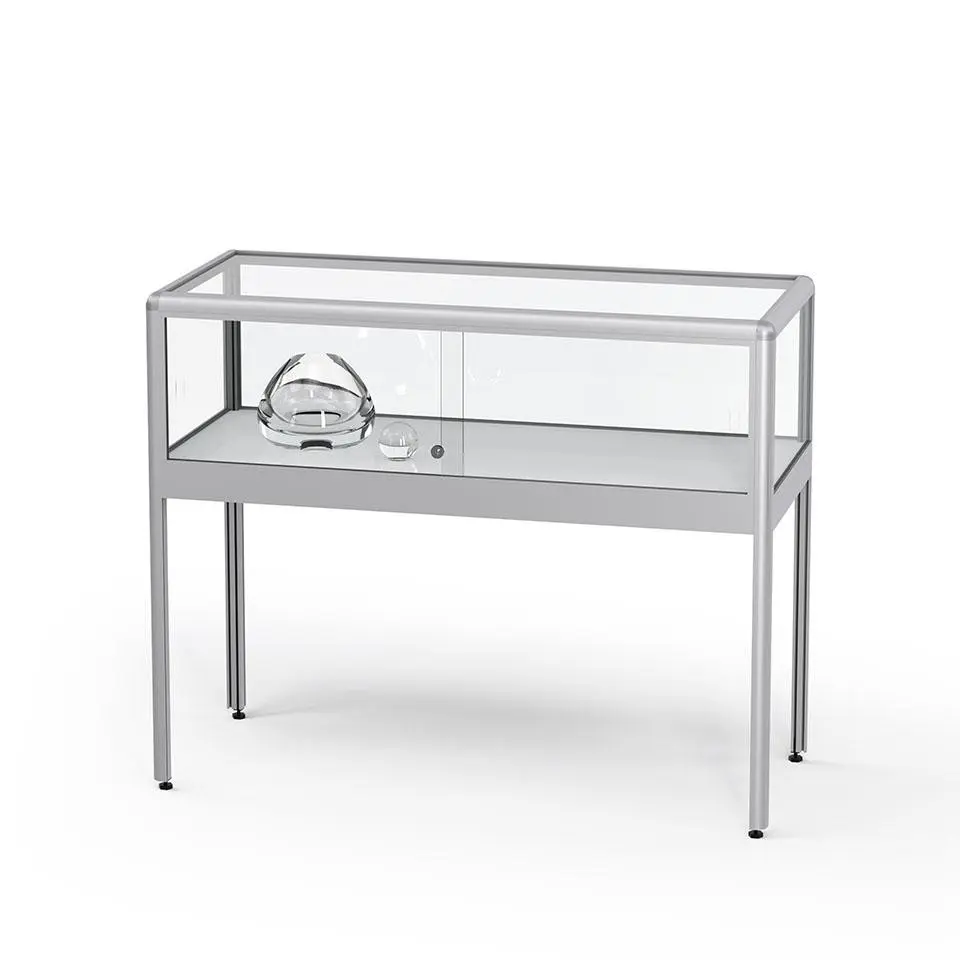 Tischvitrine aus Glas und Aluminium